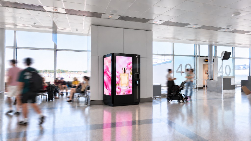 Callisto smart store with media screen in the Stansted concourse